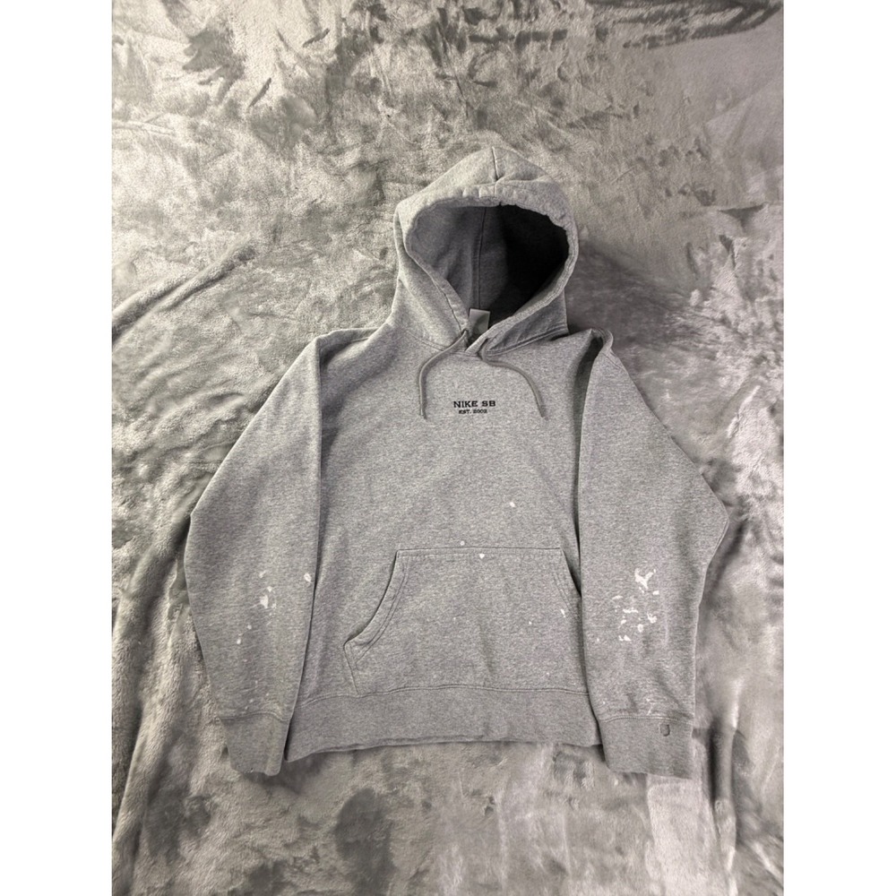 Nike SB Est. 2002 Skateboarding Embroidered Hoodie Mens M Gray Long Sleeve